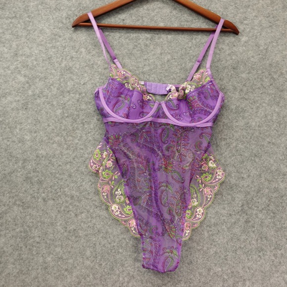 Savage X Fenty Tops - Savage X Fenty Womens Bodysuit M Purple Mesh Lace Underwire Y2K Rave Sexy Sheer